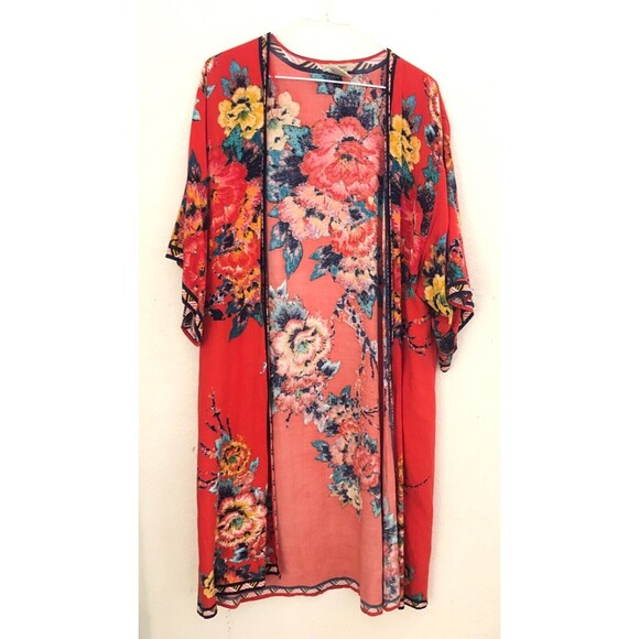 Flying Tomato Women’s Open Front Floral Kimono M/L Multicolor Bright Cover Up - Picture 4 of 7